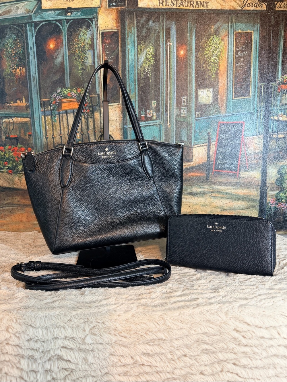 Kate Spade Black Pebbled Tote & Matching Wallet